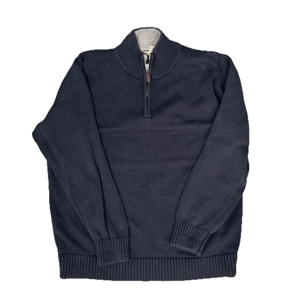 LL Bean Knit 1/4 Zip Sweater Mock Neck 287736 Men’s Size Large Navy Blue Cotton